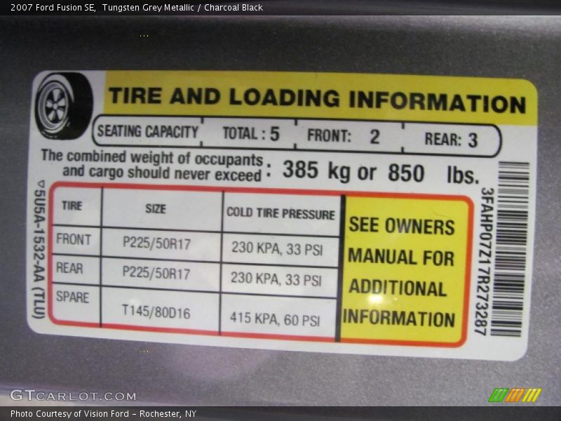 Tungsten Grey Metallic / Charcoal Black 2007 Ford Fusion SE