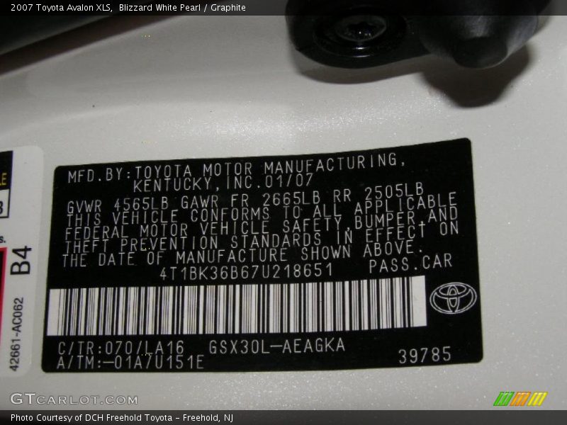 Blizzard White Pearl / Graphite 2007 Toyota Avalon XLS