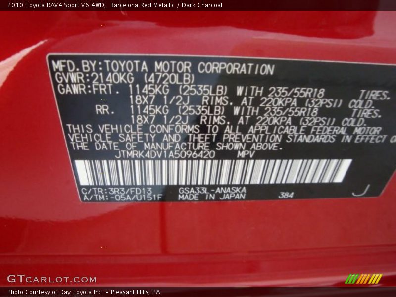Barcelona Red Metallic / Dark Charcoal 2010 Toyota RAV4 Sport V6 4WD