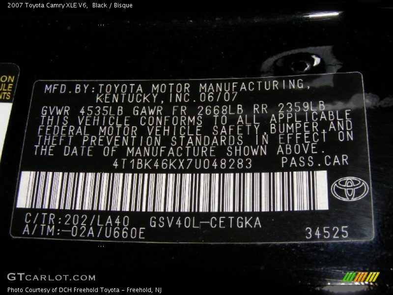 Black / Bisque 2007 Toyota Camry XLE V6