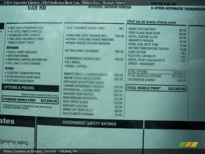 Victory Red / Medium Pewter 2010 Chevrolet Express 2500 Extended Work Van