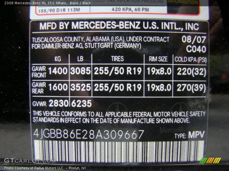 Black / Black 2008 Mercedes-Benz ML 350 4Matic