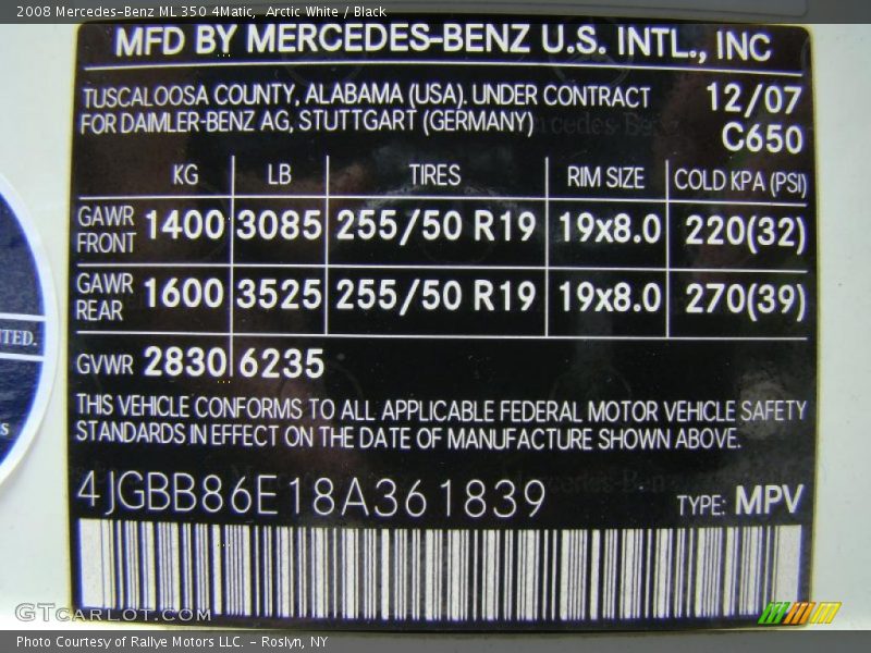 Arctic White / Black 2008 Mercedes-Benz ML 350 4Matic