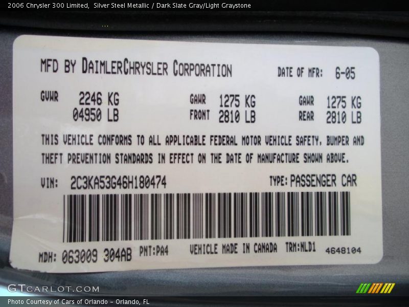 Silver Steel Metallic / Dark Slate Gray/Light Graystone 2006 Chrysler 300 Limited