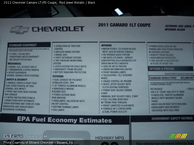 Red Jewel Metallic / Black 2011 Chevrolet Camaro LT/RS Coupe