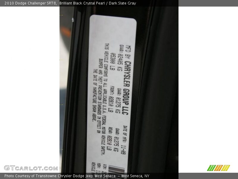 Brilliant Black Crystal Pearl / Dark Slate Gray 2010 Dodge Challenger SRT8