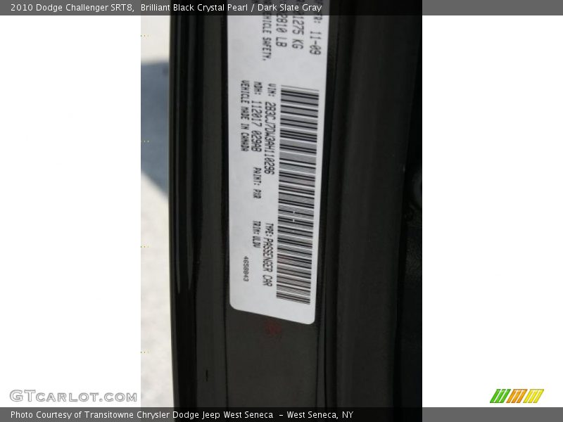 Brilliant Black Crystal Pearl / Dark Slate Gray 2010 Dodge Challenger SRT8