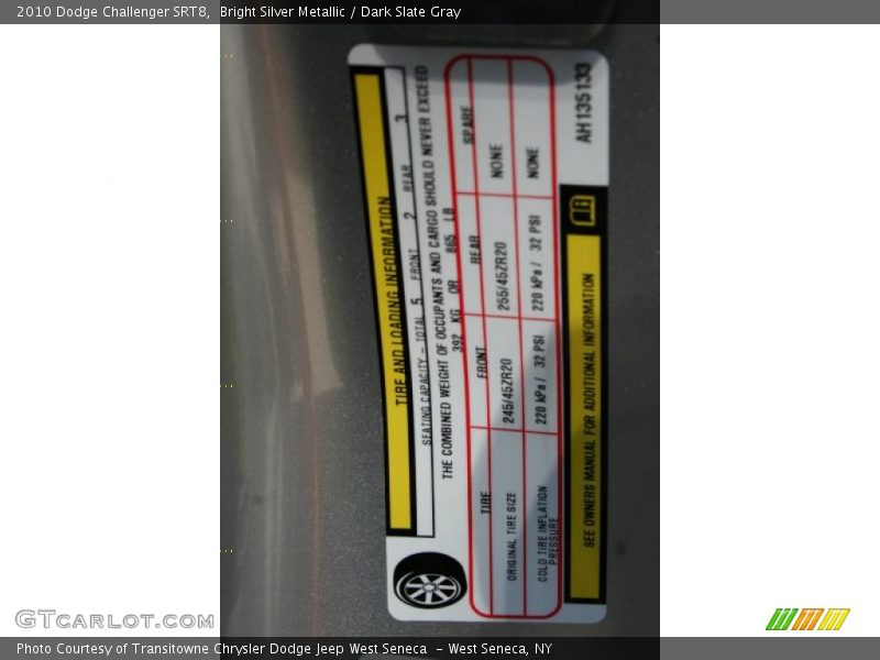 Bright Silver Metallic / Dark Slate Gray 2010 Dodge Challenger SRT8