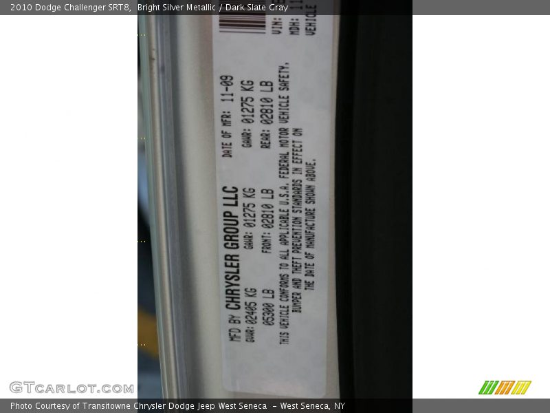 Bright Silver Metallic / Dark Slate Gray 2010 Dodge Challenger SRT8