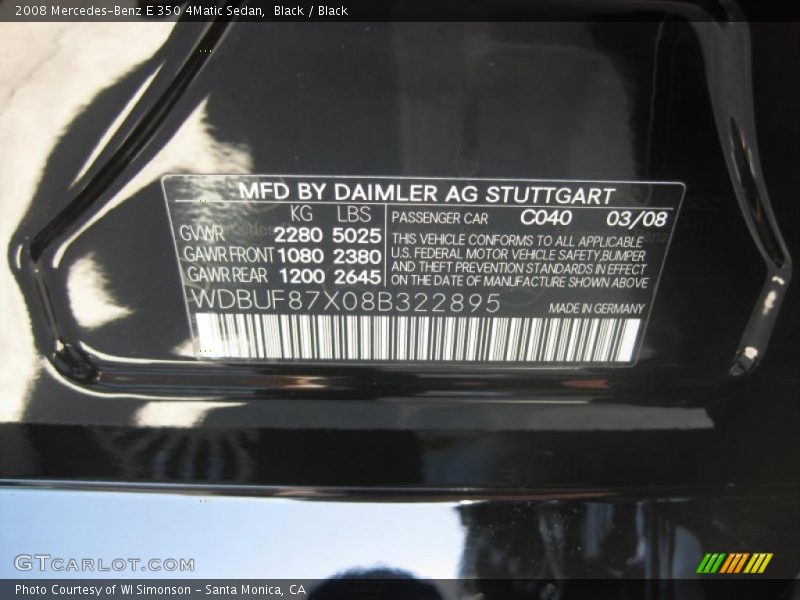 Black / Black 2008 Mercedes-Benz E 350 4Matic Sedan