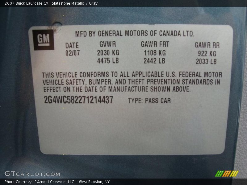 Slatestone Metallic / Gray 2007 Buick LaCrosse CX