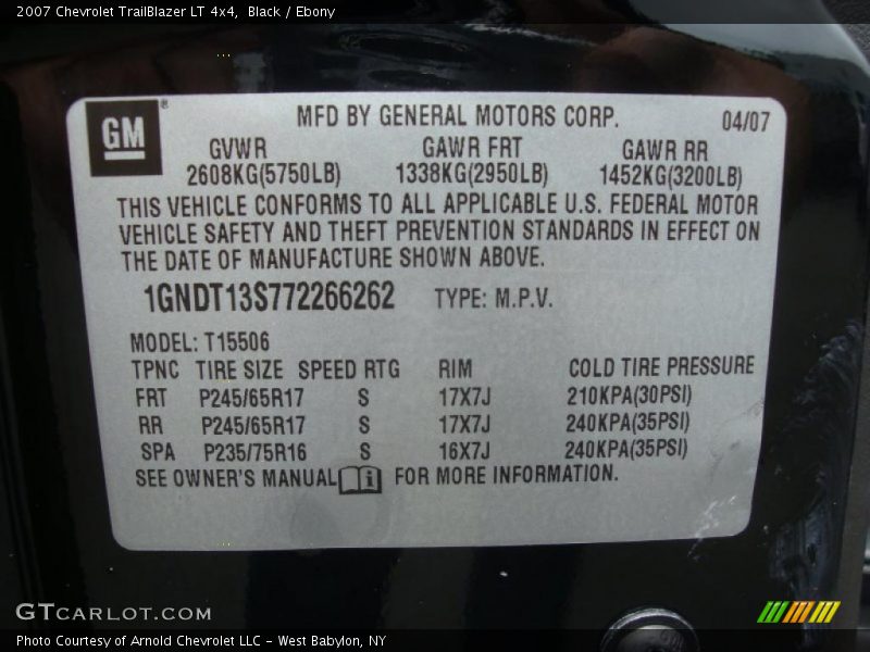Black / Ebony 2007 Chevrolet TrailBlazer LT 4x4