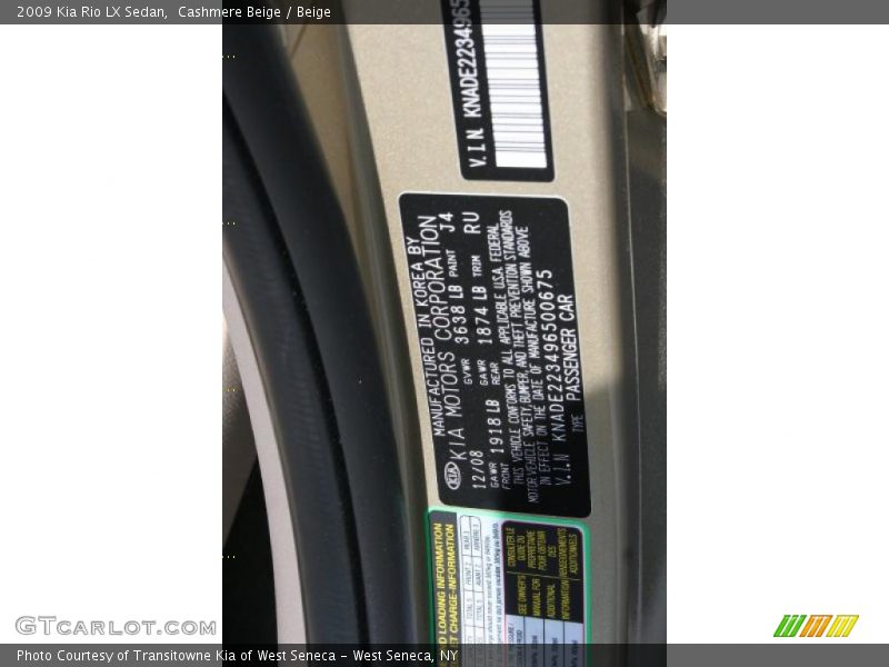 Cashmere Beige / Beige 2009 Kia Rio LX Sedan