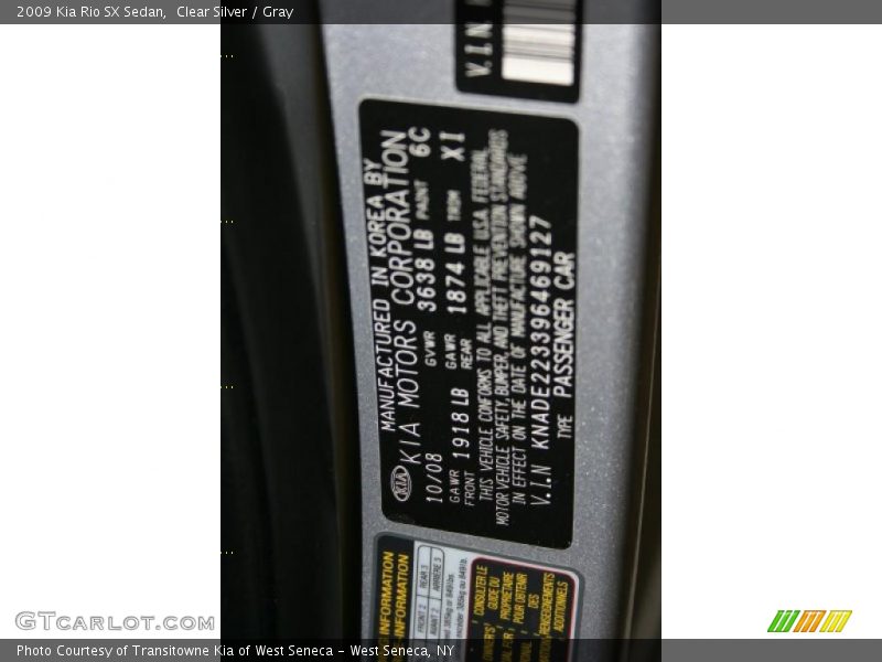 Clear Silver / Gray 2009 Kia Rio SX Sedan