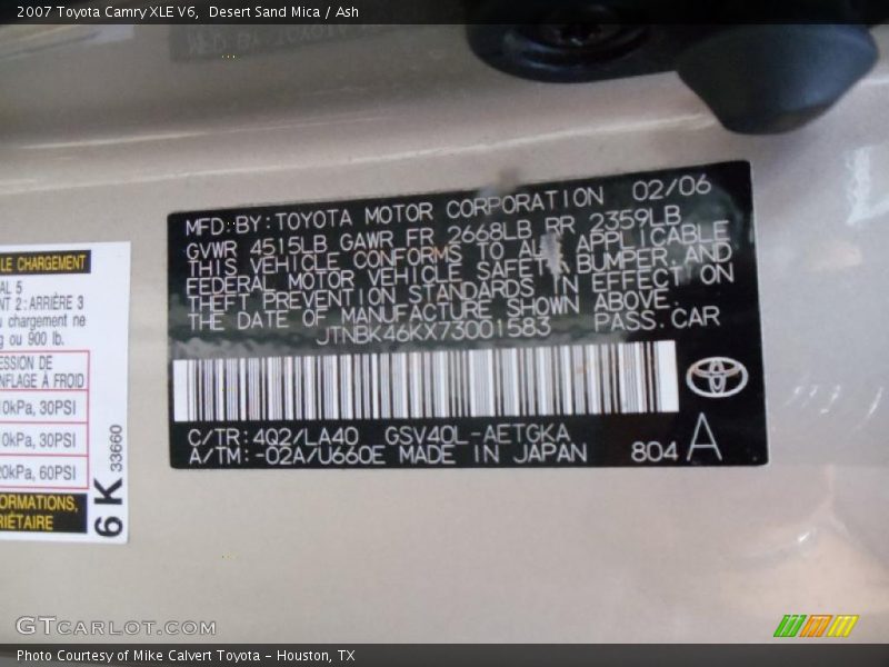 Desert Sand Mica / Ash 2007 Toyota Camry XLE V6