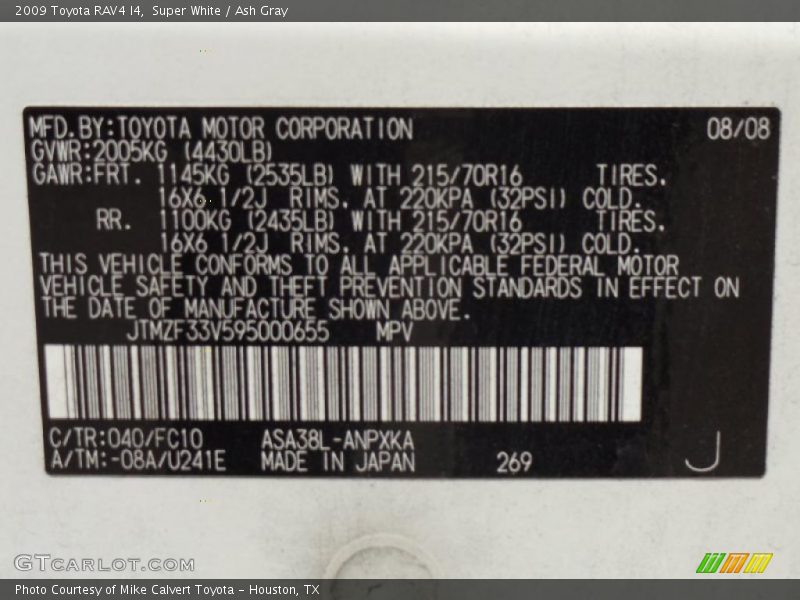 Super White / Ash Gray 2009 Toyota RAV4 I4
