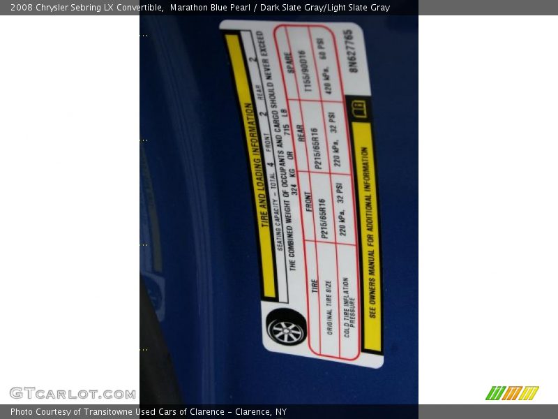 Marathon Blue Pearl / Dark Slate Gray/Light Slate Gray 2008 Chrysler Sebring LX Convertible