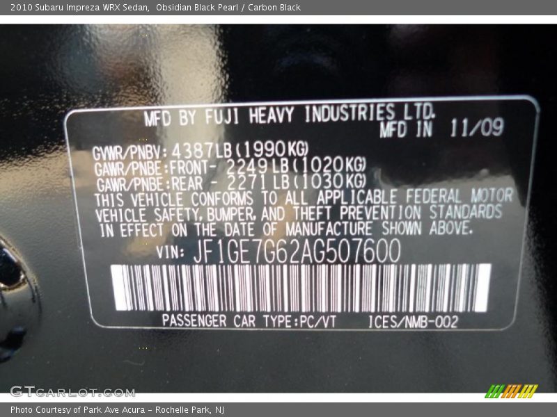 Obsidian Black Pearl / Carbon Black 2010 Subaru Impreza WRX Sedan