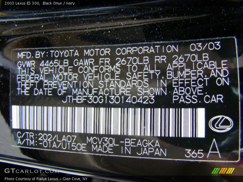 Black Onyx / Ivory 2003 Lexus ES 300