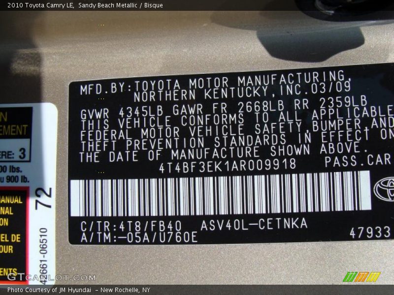 Sandy Beach Metallic / Bisque 2010 Toyota Camry LE