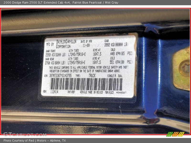 Patriot Blue Pearlcoat / Mist Gray 2000 Dodge Ram 2500 SLT Extended Cab 4x4