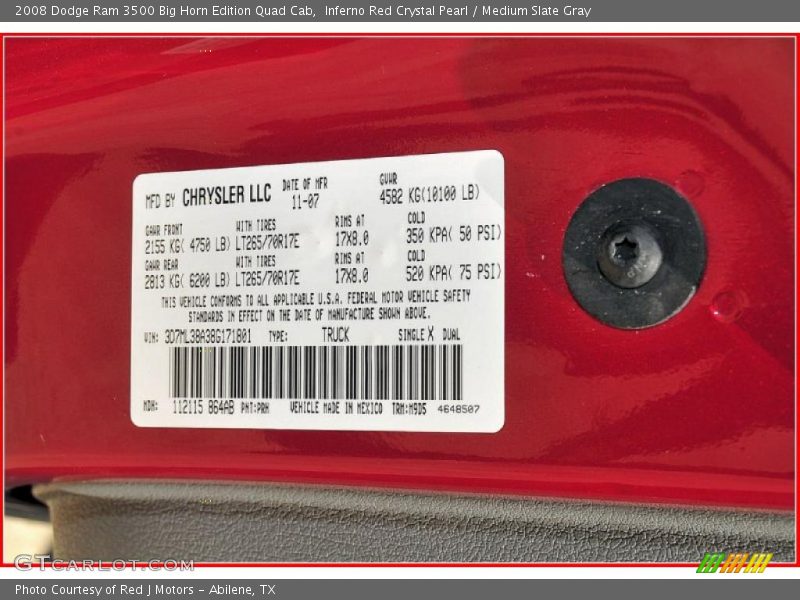 Inferno Red Crystal Pearl / Medium Slate Gray 2008 Dodge Ram 3500 Big Horn Edition Quad Cab
