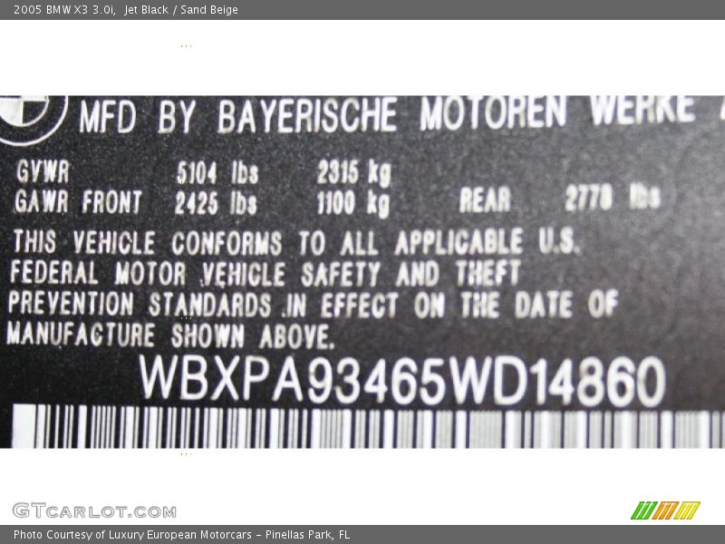 Jet Black / Sand Beige 2005 BMW X3 3.0i