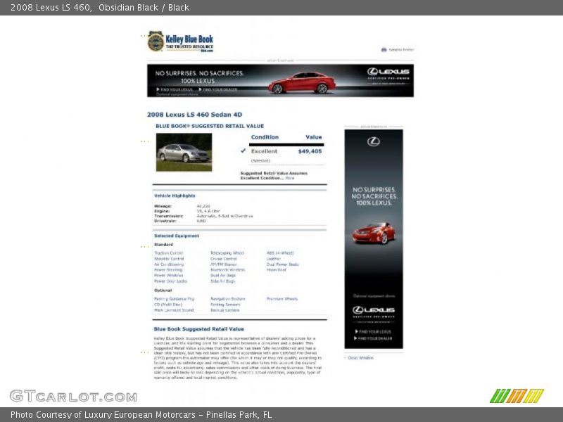 Obsidian Black / Black 2008 Lexus LS 460