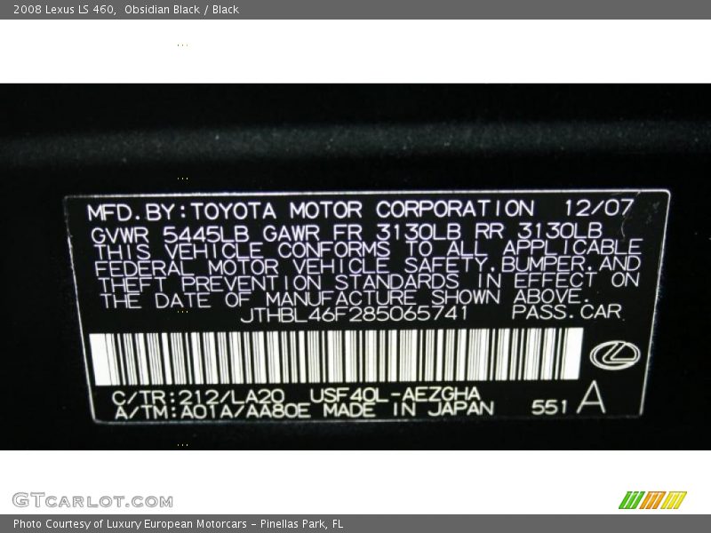 Obsidian Black / Black 2008 Lexus LS 460