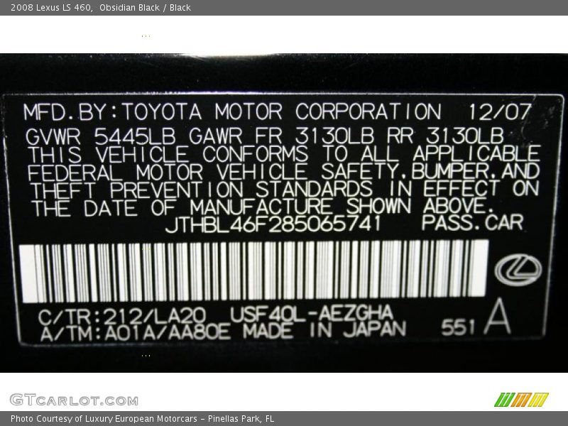 Obsidian Black / Black 2008 Lexus LS 460