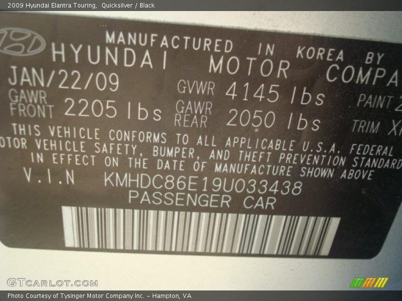 Quicksilver / Black 2009 Hyundai Elantra Touring