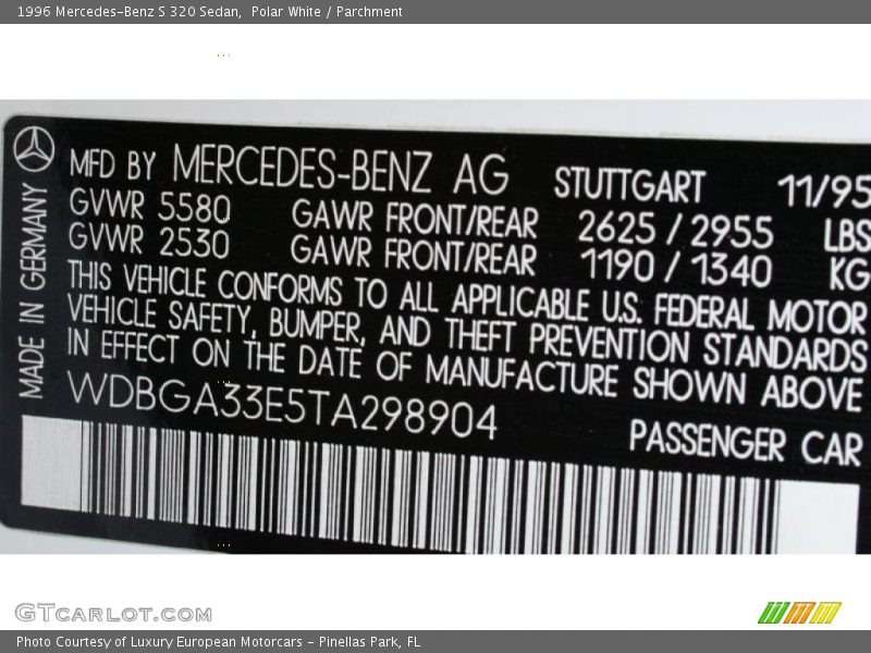 Polar White / Parchment 1996 Mercedes-Benz S 320 Sedan