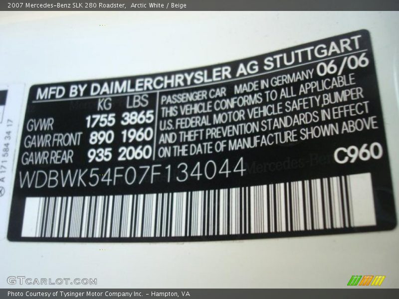 Arctic White / Beige 2007 Mercedes-Benz SLK 280 Roadster