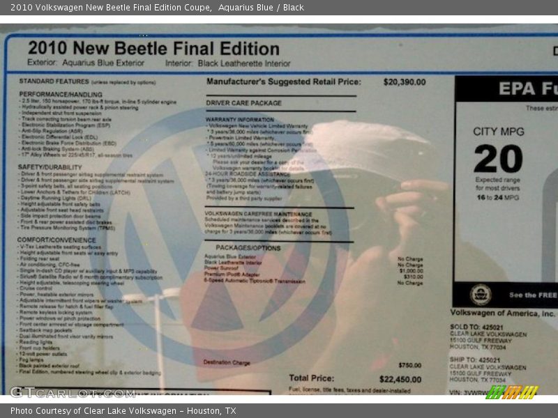 Aquarius Blue / Black 2010 Volkswagen New Beetle Final Edition Coupe
