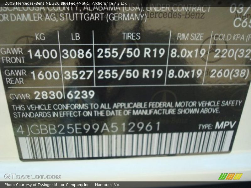 Arctic White / Black 2009 Mercedes-Benz ML 320 BlueTec 4Matic