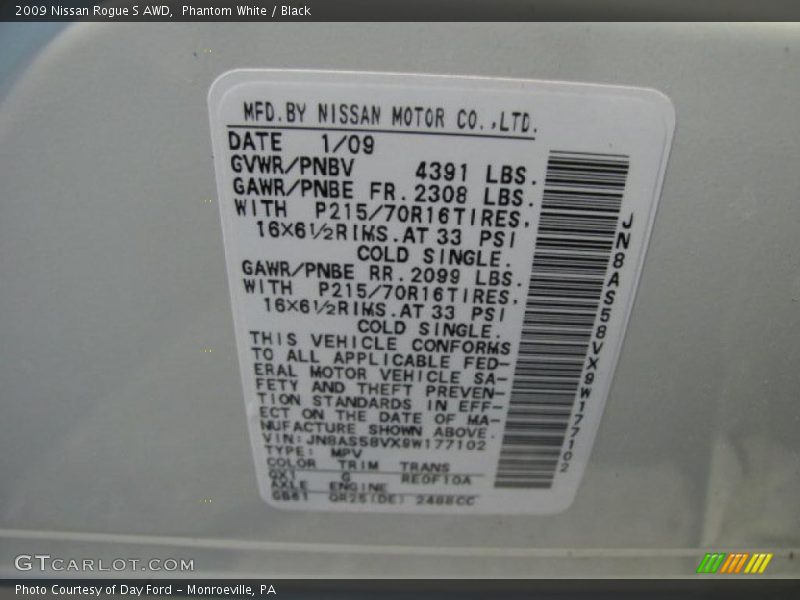 Phantom White / Black 2009 Nissan Rogue S AWD