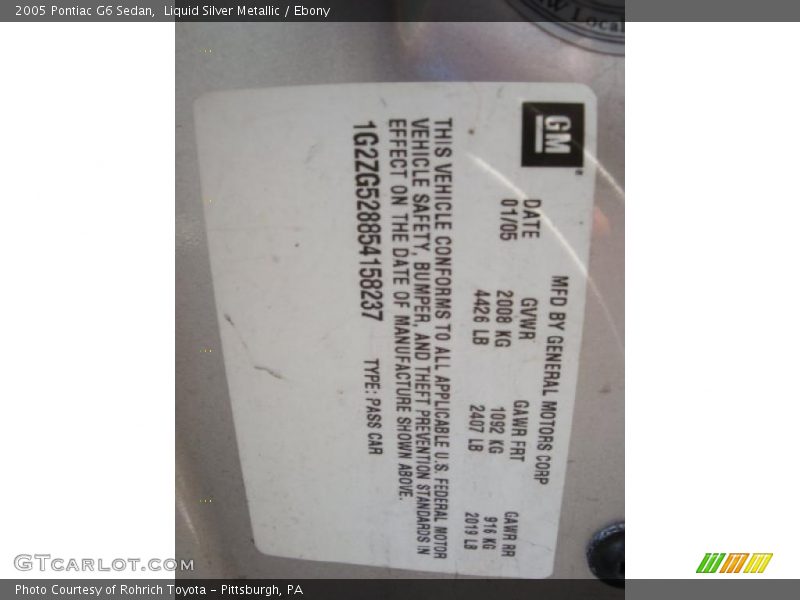 Liquid Silver Metallic / Ebony 2005 Pontiac G6 Sedan