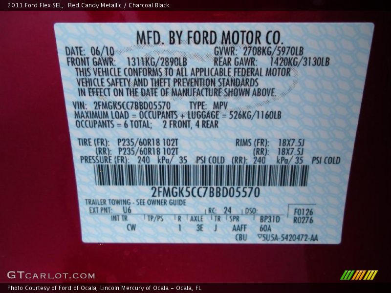 Red Candy Metallic / Charcoal Black 2011 Ford Flex SEL