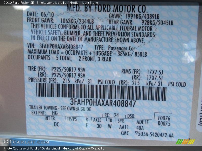 Smokestone Metallic / Medium Light Stone 2010 Ford Fusion SE