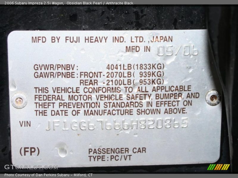 Obsidian Black Pearl / Anthracite Black 2006 Subaru Impreza 2.5i Wagon
