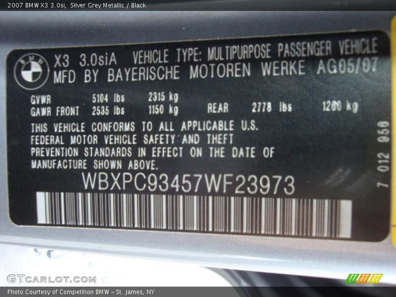 Silver Grey Metallic / Black 2007 BMW X3 3.0si