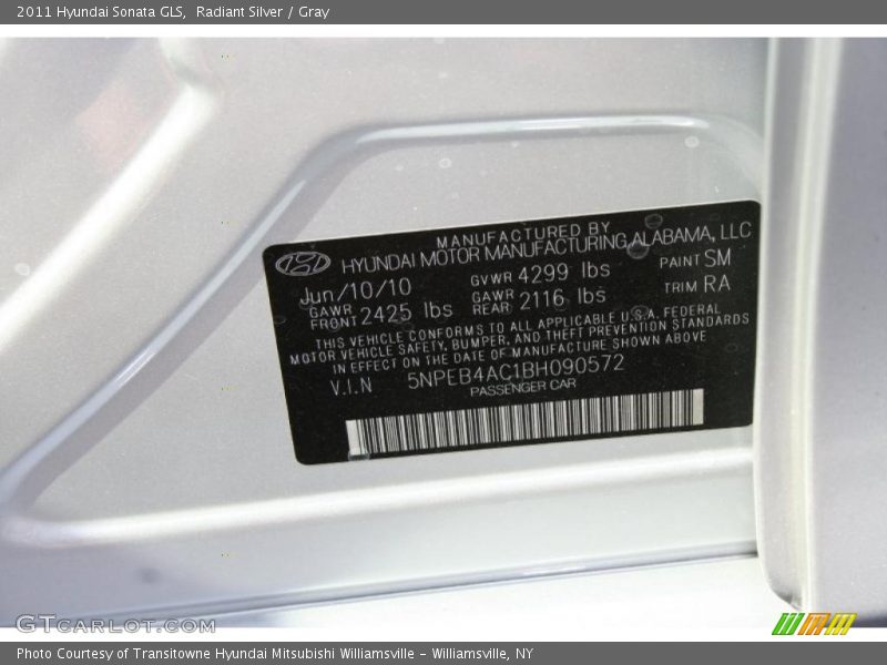 Radiant Silver / Gray 2011 Hyundai Sonata GLS