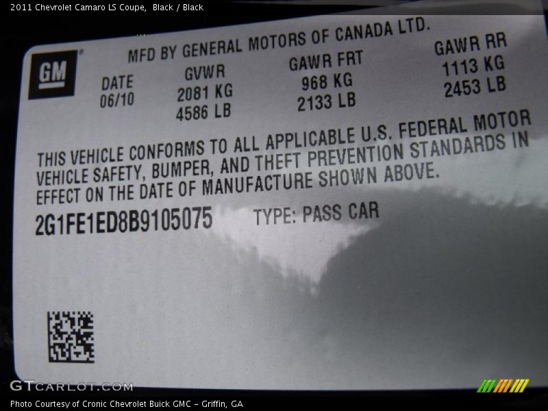 Black / Black 2011 Chevrolet Camaro LS Coupe