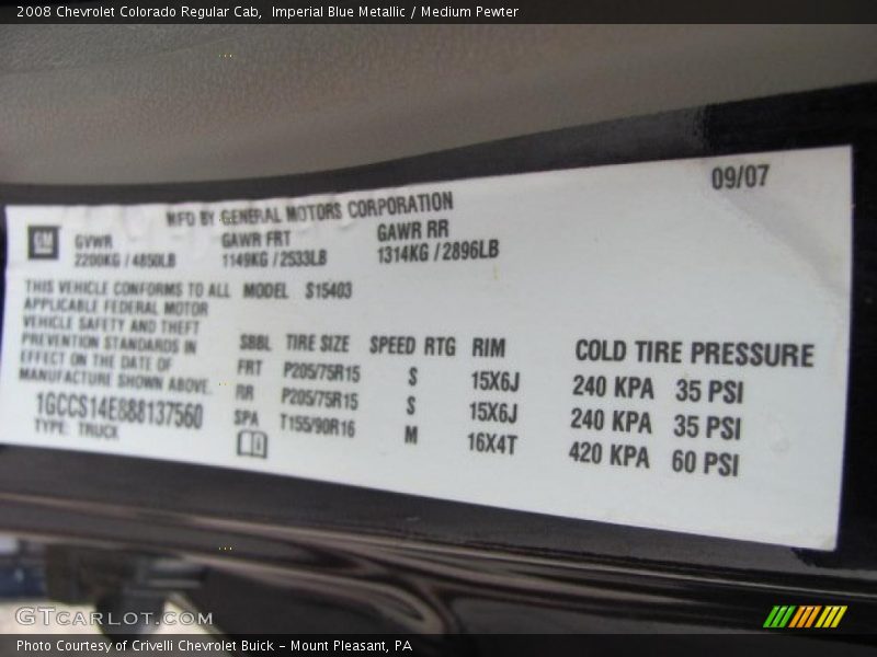 Imperial Blue Metallic / Medium Pewter 2008 Chevrolet Colorado Regular Cab