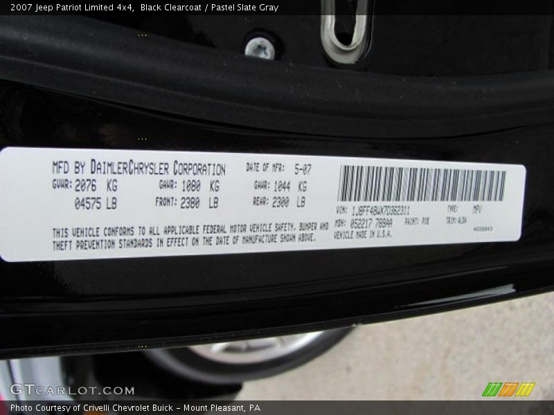 Black Clearcoat / Pastel Slate Gray 2007 Jeep Patriot Limited 4x4