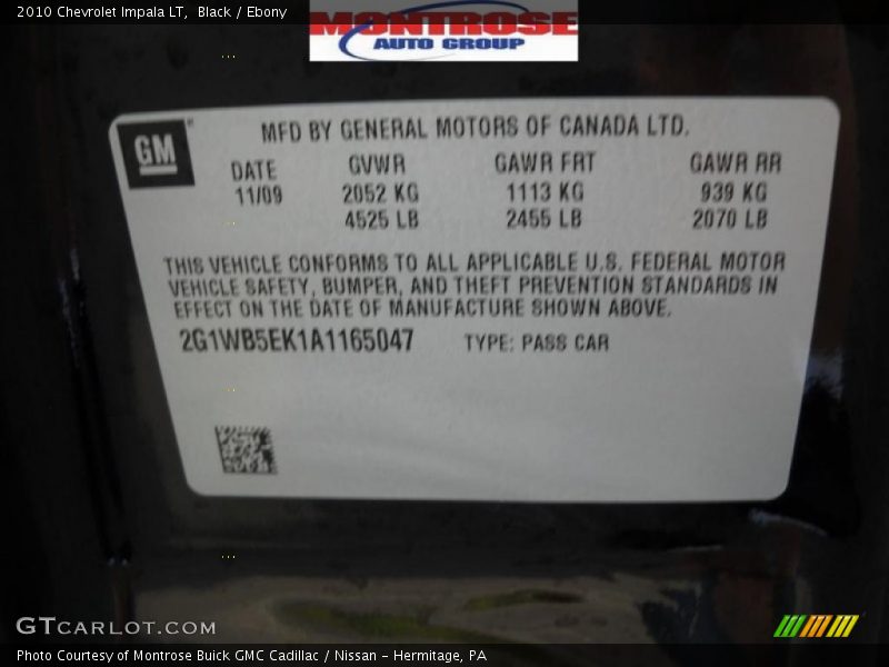 Black / Ebony 2010 Chevrolet Impala LT