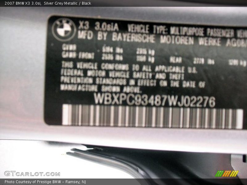 Silver Grey Metallic / Black 2007 BMW X3 3.0si