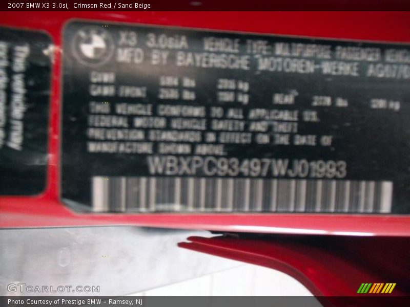 Crimson Red / Sand Beige 2007 BMW X3 3.0si