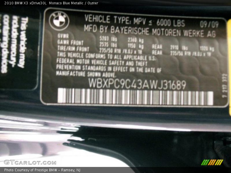 Monaco Blue Metallic / Oyster 2010 BMW X3 xDrive30i