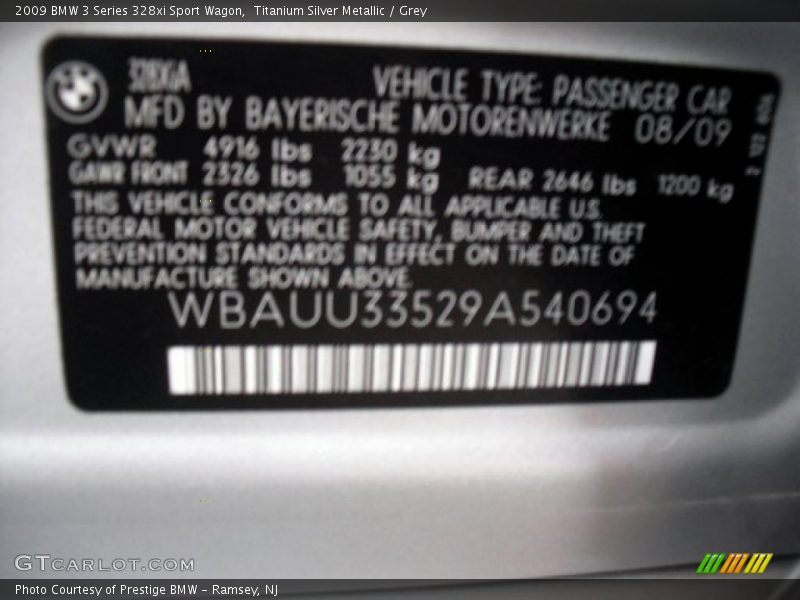 Titanium Silver Metallic / Grey 2009 BMW 3 Series 328xi Sport Wagon
